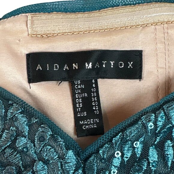 Aidan Mattox Puff Sleeve Sequined Embroidered Evening Dress Gown Teal Size 6 - Picture 7 of 9